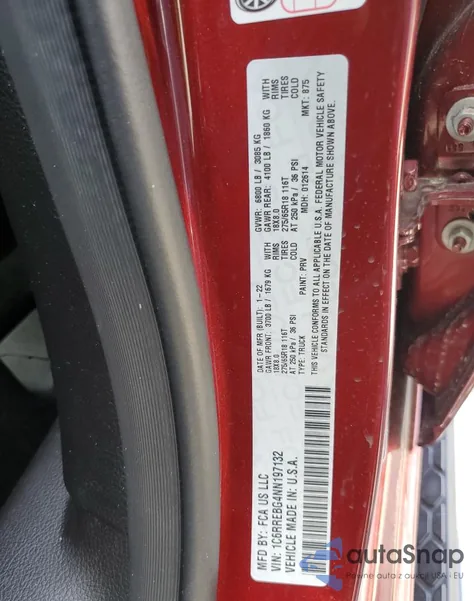 2022 Ram 1500 Big Horn/Lone Star z USA, uszkodzony, nr VIN 1C6RREBG4NN197132